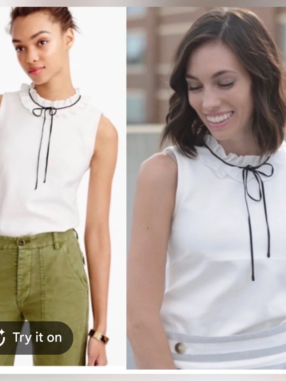 J. Crew White Ruffle Tie-Neck Sleeveless Top in Ponte EUC